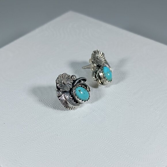Native America Navajo Sterling Silver Turquoise Post Earring's By Rita Largo - Picture 4 of 11